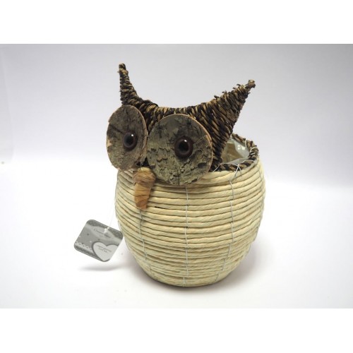 P.pianta legno gufo bicolore c/int.nylon d16*h16*b13cm. iii mis.