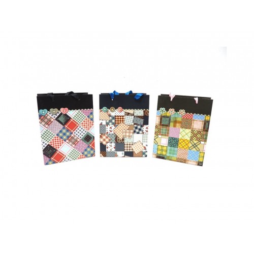 Borsa carta grande h. 32x26x12cm.   dis.patchwork 3ass.ti
