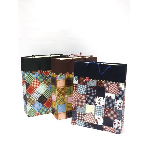 Borsa carta l h. 40x31x12cm.        dis.patchwork 3ass.ti