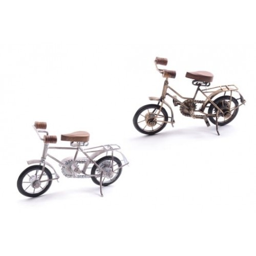 Bicicletta decorativa in ferro con accessori in legno cm 28x10,5x17 colori e decori assortiti   