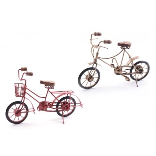 Bicicletta decorativa in ferro con accessori in legno cm 36,5x11x24,5 colori e decori assortiti  
