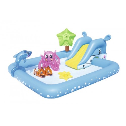 Play center acquario fantastico con spruzzi cm. 239x206x86, 1 delfino, 2 pesci e 1 polipo con anelli gonfiabili inclusi 