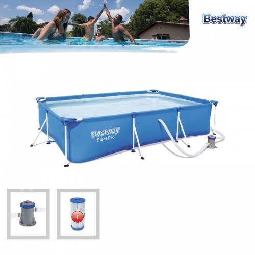 Piscina steel pro frame rettangolare cm. 300x201x66,  cap. 3.300 lt., pompa filtro 58381 (1,249 lt.), cartuccia 58093 (i)