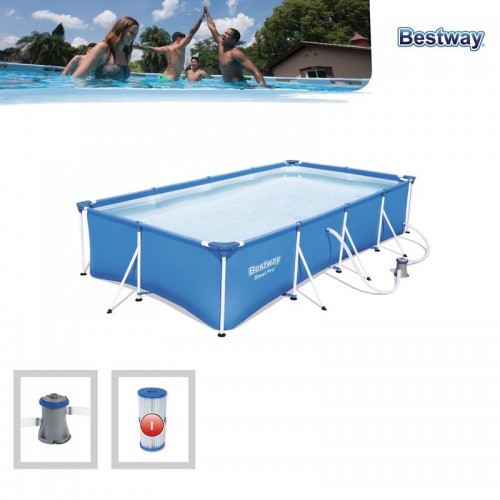 Piscina steel pro frame rettangolare cm. 400x211x81, cap. 5.700 lt., pompa filtro 58381 (1,249 lt.), cartuccia 58093 (i)