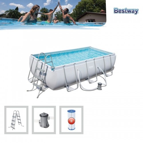 Piscina power steel frame  rettangolare cm. 404x201x100, cap. 6,478 lt, pompa filtro 58383 (2,006 lt/h), cartuccia 58094 (ii). include: scaletta di sicurezza