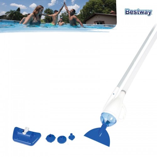 Aspiratore funziona con pompe da 2.006 lt/h e superiori, tubo da mt. 6 e mm. 32  di diametro incluso, ideale per tutte le piscine, asta in alluminio in 4 sezioni, 3 adattatori