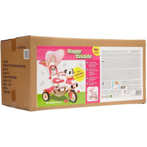 Triciclo metallo panda rosa   con suono manico e parasole