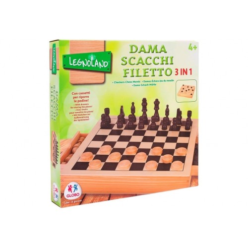 Gioco scacchi dama filetto in legno
