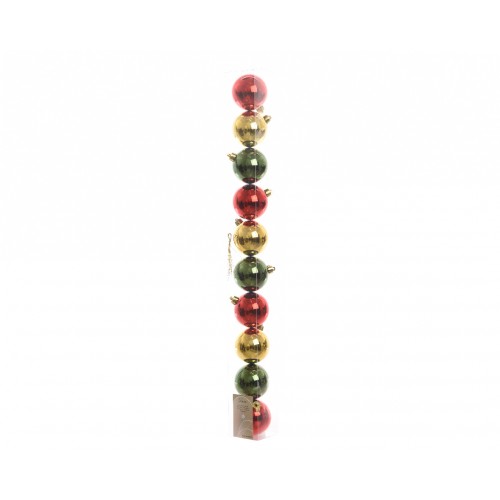 Tubo palline natale rosse verdi oro diam 6cm pz10