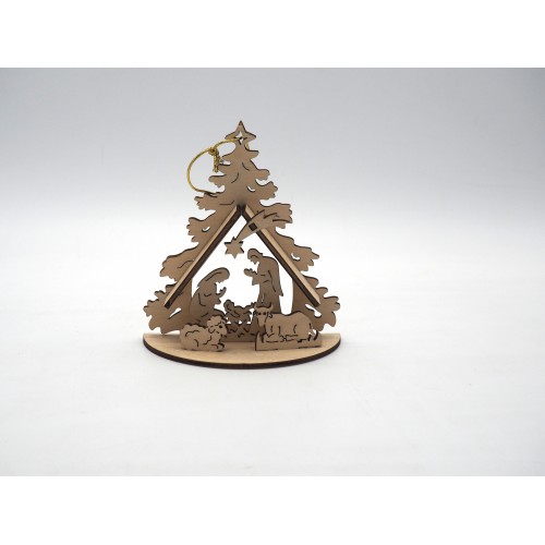 Albero legno c/nativita' su base da append. h.12x11x5cm.