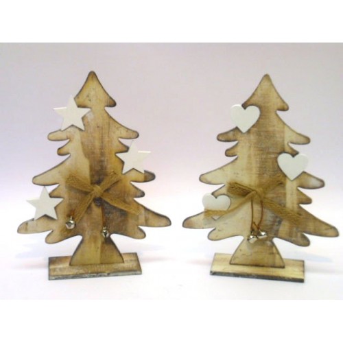 Albero legno piatto c/stelle-cuori bianchi c/2sonagli h.22x17cm.