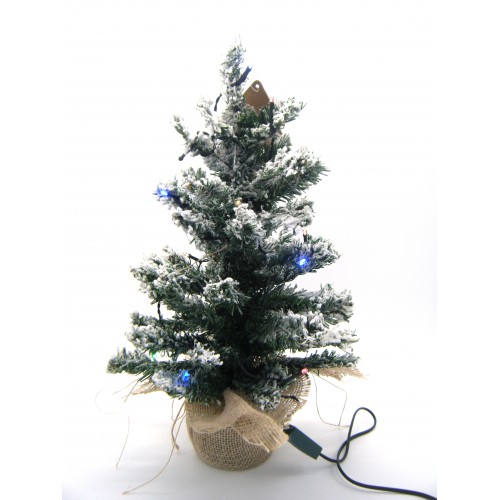 Albero pino nevato h.50cm.60tips 5cm.tips c/15led multicolor a spina